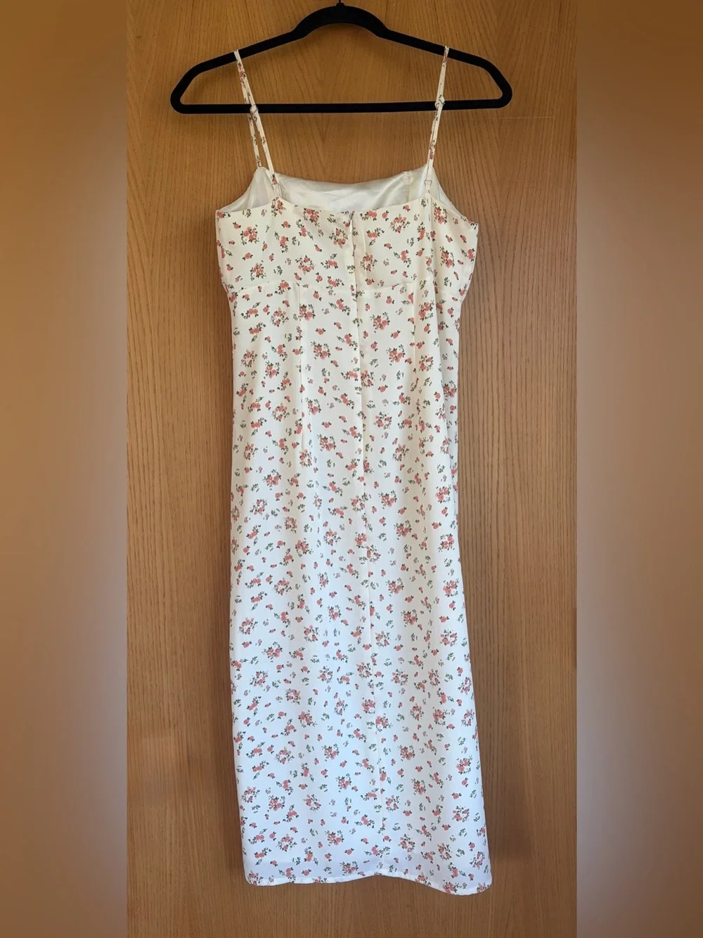 Romantic Cream Midi-length Dress with Pink Floral Print